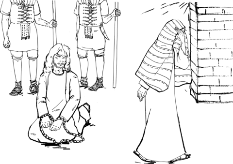 Jesus In Chains And Peter Passing By Coloring Page